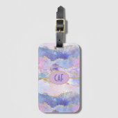 Monogram Agate Glitter Trendy Blue Pink Paars Bagagelabel (Voorkant (verticaal))