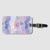 Monogram Agate Glitter Trendy Blue Pink Paars Bagagelabel (Voorkant (horizontaal))