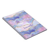 Monogram Agate Glitter Trendy Blue Pink Paars Notitieboek (Rechterzijde)