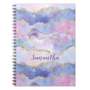 Monogram Agate Glitter Trendy Blue Pink Paars Notitieboek
