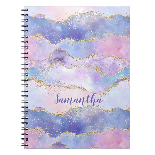 Monogram Agate Glitter Trendy Blue Pink Paars Notitieboek (Voorkant)