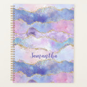 Monogram Agate Glitter Trendy Blue Pink Paars Planner (Voorkant)