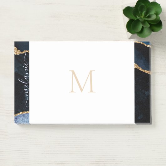 Monogram Agate Navy Blue Glitter Gemstone Post-it® Notes (Kantoor)
