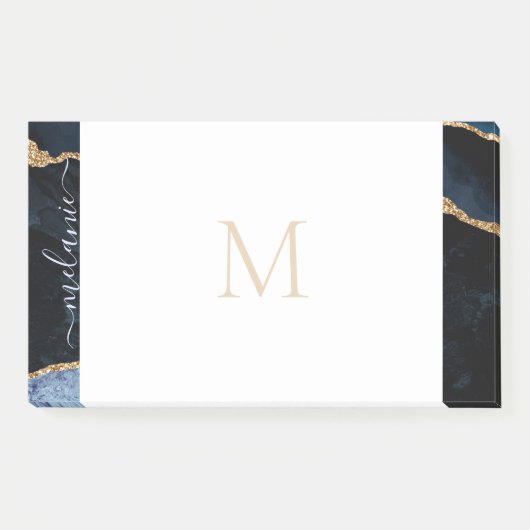 Monogram Agate Navy Blue Glitter Gemstone Post-it® Notes (Voorkant)