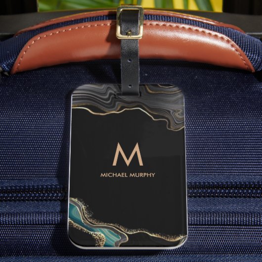 Monogram Agent Agaat Zwart Goud Glitter Bagagelabel (Voorkant Insitu 2)