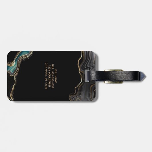 Monogram Agent Agaat Zwart Goud Glitter Bagagelabel (Achterkant horizontaal)