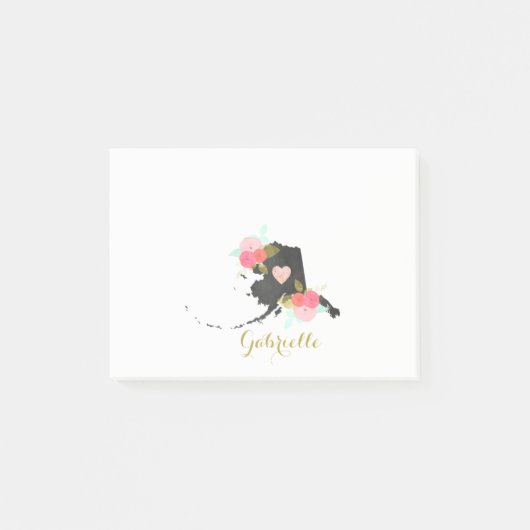 Monogram Alaska State Aquarel Bloem & Hart Post-it® Notes (Voorkant)