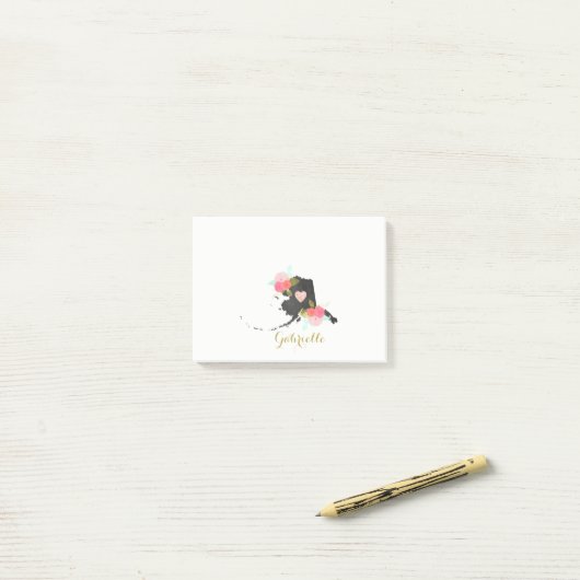 Monogram Alaska State Waterverf Floral & Heart Post-it® Notes (Op bureau)