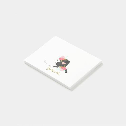 Monogram Alaska State Waterverf Floral & Heart Post-it® Notes (Schuin)