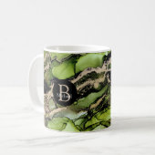Monogram alcohol Ink Black Green Gold Koffiemok (Voorkant links)