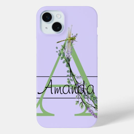 Monogram alfabet A Lavendel Eucalyptus Dragonfly Case-Mate iPhone Case (Achterkant)