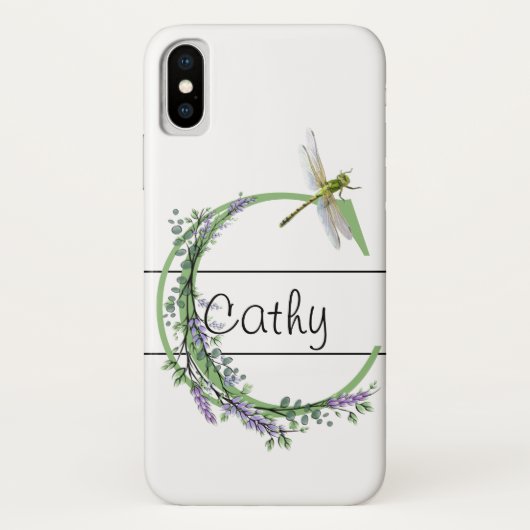Monogram alfabet C Lavendel Eucalyptus Dragonfly Case-Mate iPhone Case (Achterkant)