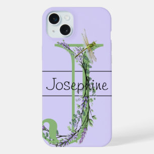 Monogram alfabet J Lavendel Eucalyptus Dragonfly iPhone 15 Plus Case