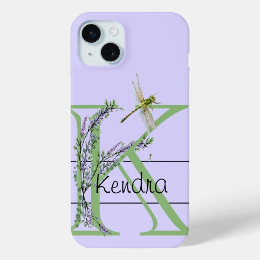 Monogram alfabet K Lavendel Eucalyptus Dragonfly Case-Mate iPhone Case (Achterkant)