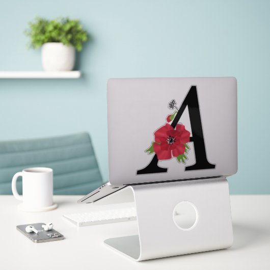 monogram, alfabet, letter A, flormonogram, griep Sticker (Laptop op bureau)