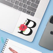 monogram, alfabet, letter Br, bloemmonogram Sticker (Laptop met iPhone)