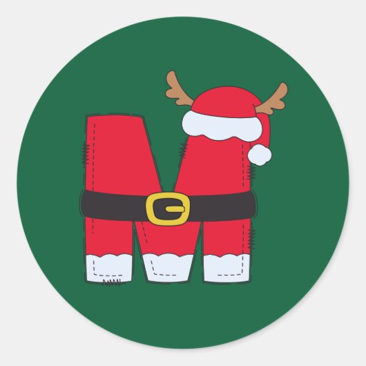 Monogram Alfabet letter M Santa Hat Christmas Ronde Sticker (Voorkant)