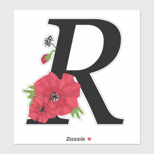 monogram, alfabet, letter R, flormonogram, griep Sticker (Vel)