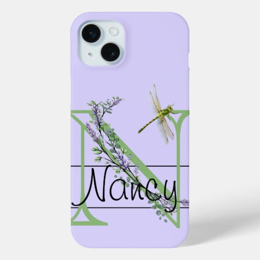 Monogram alfabet N Lavendel Eucalyptus Dragonfly Case-Mate iPhone Case (Achterkant)