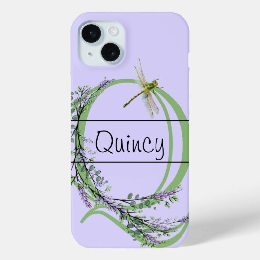 Monogram alfabet Q Lavendel Eucalyptus Dragonfly Case-Mate iPhone Case (Achterkant)