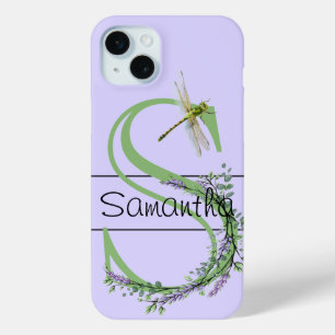 Monogram alfabet S Lavendel Eucalyptus Dragonfly iPhone 15 Mini Hoesje