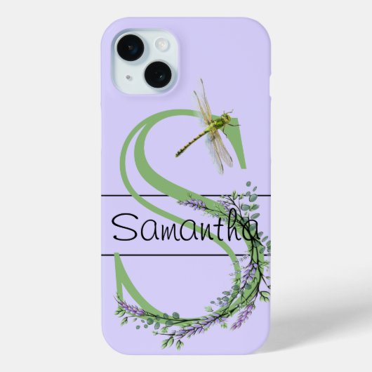 Monogram alfabet S Lavendel Eucalyptus Dragonfly Case-Mate iPhone Case (Achterkant)