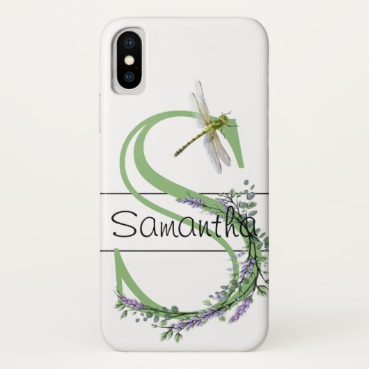 Monogram alfabet S Lavendel Eucalyptus Dragonfly Case-Mate iPhone Case (Achterkant)