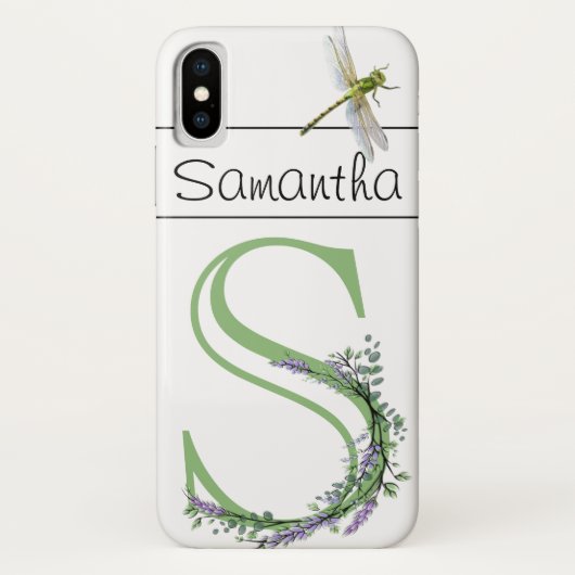 Monogram alfabet S Lavendel Eucalyptus Dragonfly Case-Mate iPhone Case (Achterkant)