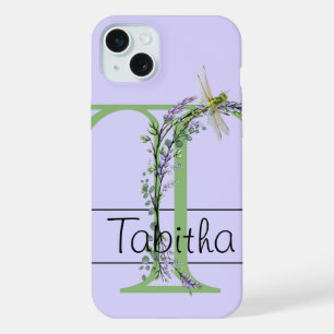 Monogram alfabet T Lavendel Eucalyptus Dragonfly iPhone 15 Plus Case