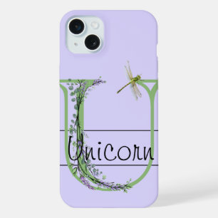 Monogram alfabet U Lavendel Eucalyptus Dragonfly iPhone 15 Plus Case