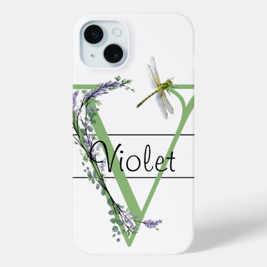 Monogram alfabet V Lavendel Eucalyptus Dragonfly Case-Mate iPhone Case (Achterkant)