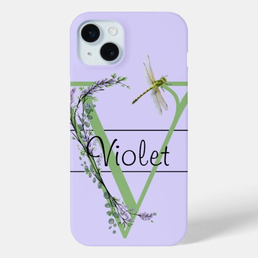 Monogram alfabet V Lavendel Eucalyptus Dragonfly Case-Mate iPhone Case (Achterkant)