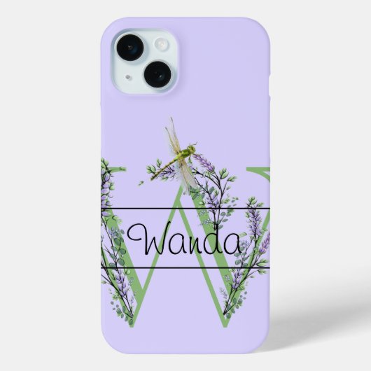 Monogram alfabet W Lavendel Eucalyptus Dragonfly Case-Mate iPhone Case (Achterkant)