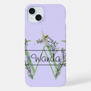 Monogram alfabet W Lavendel Eucalyptus Dragonfly iPhone 15 Plus Case