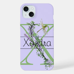 Monogram alfabet X Lavendel Eucalyptus Dragonfly iPhone 15 Plus Case