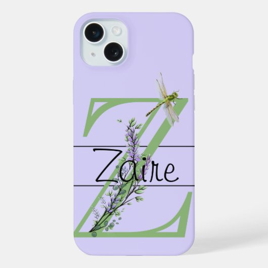 Monogram alfabet Z Lavendel Eucalyptus Dragonfly iPhone Hoesje (Achterkant)