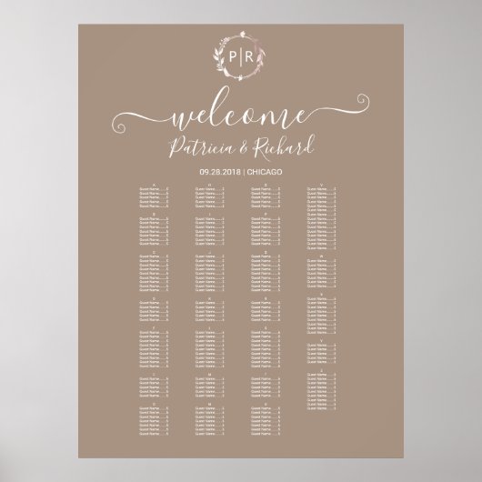 Monogram Alfabetisch zitplaatsbord bord Poster (Voorkant)