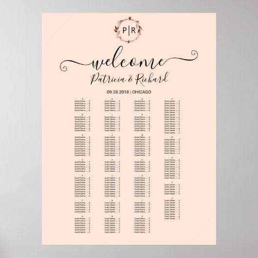 Monogram Alfabetisch zitplaatsbord bord Poster (Voorkant)