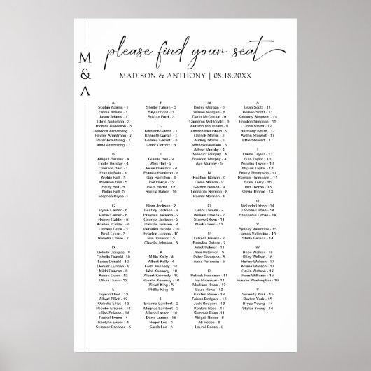 Monogram Alfabetische bruiloft Zitting Grafiek Pos Poster (Voorkant)