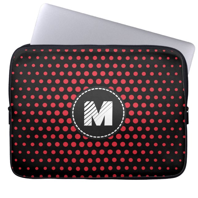 Monogram Alizarin crimson Techno Stippen Modern Laptop Sleeve (Voorkant)