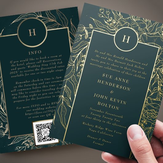 Monogram All in One QR CODE RSVP Website Huwelijk Folie Uitnodiging