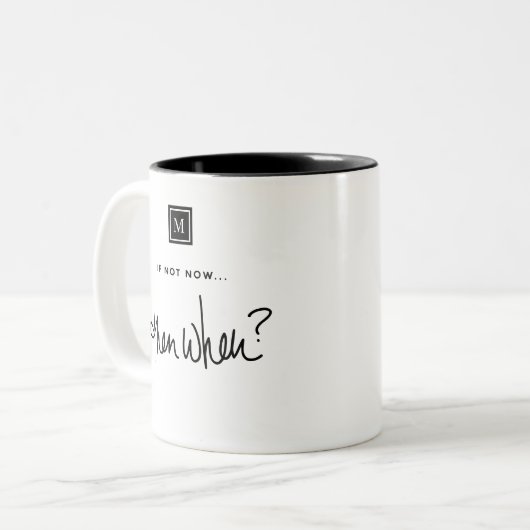 Monogram als niet nu dan wanneer het Inspirerend C Tweekleurige Koffiemok (Voorkant links)