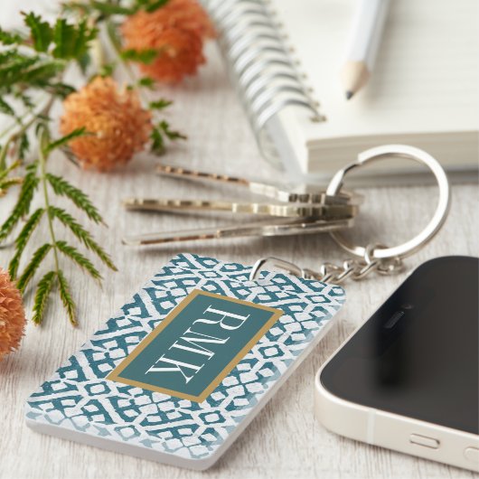 Monogram | Amadora Blue Pattern Sleutelhanger (Voorkant Rechts)