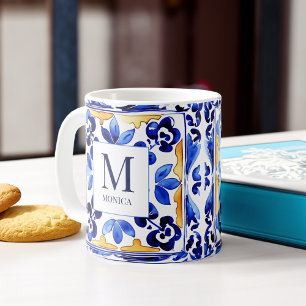 Monogram Amalfi Vietri Italiaans blauw tegels gesc Koffiemok