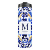 Monogram Amalfi Vietri Italiaans blauw tegels gesc Thermosbeker (Voorkant)