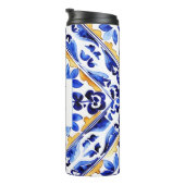 Monogram Amalfi Vietri Italiaans blauw tegels gesc Thermosbeker (Geroteerd rechts)
