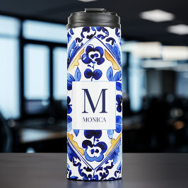 Monogram Amalfi Vietri Italiaans blauw tegels gesc Thermosbeker