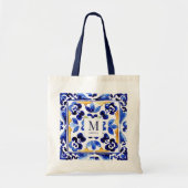 Monogram Amalfi Vietri Italiaans blauw tegels gesc Tote Bag (Voorkant)