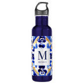 Monogram Amalfi Vietri Italiaans blauw tegels gesc Waterfles (Voorkant)