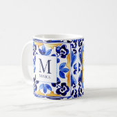 Monogram Amalfi Vietri Italiaanse blauwe tegels ge Koffiemok (Voorkant links)